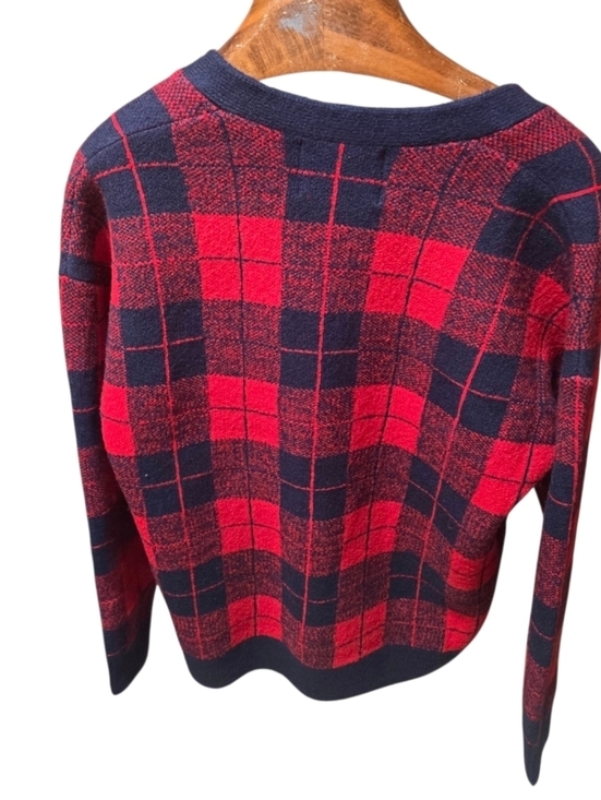 English Factory Plaid Patch Pocket Check Cardigan Red Navy Blue Size Medium NWOT - Picture 3 of 7